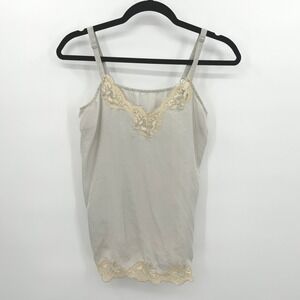 100% Silk Camisole Lace Trim V-Neck Tank Top Medium Gray Coquette Balletcore Y2K